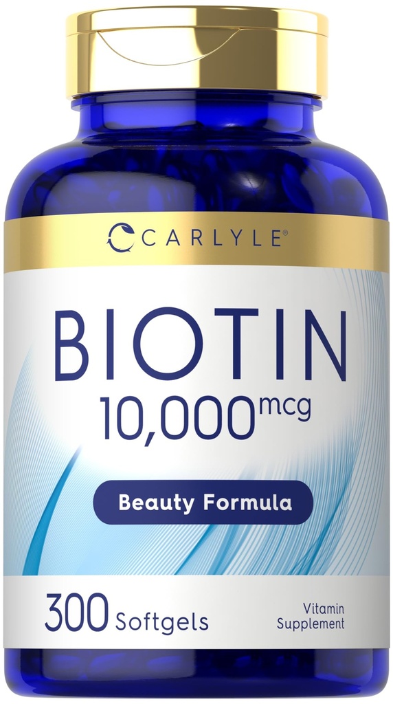 קרלייל ביוטין 10000mcg | 300 Softgels | Max Power for Hair, Skin and Nails
