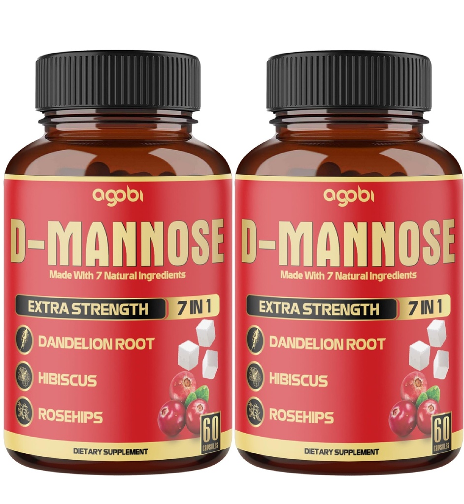 2 Packs 60 Counts 4 חודשים - קפסולות D-Mannose - תמיכה טבעית Urinary Tract Health & Immune - 7in1 עם Cranberry, Dandelion, Hibiscus & More