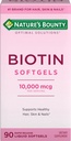 Nature's Bounty Biotin 10000mcg תוסף, תומך שיער בריא, עור וציפורים, אופטימאלי פתרונות שיער ויטמין עם ביוטין, 90 Rapid Release Softgels