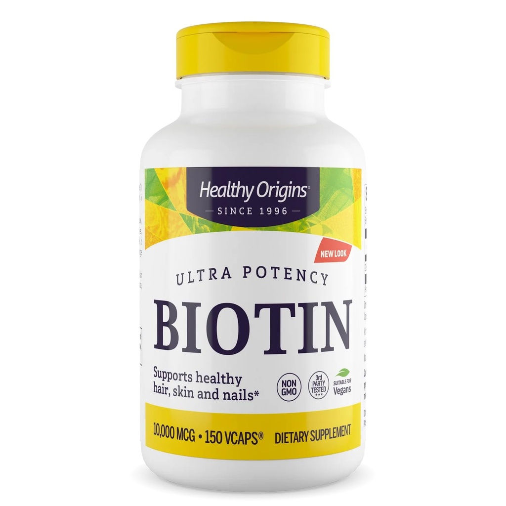 מקורות בריאים ביוטין 10,000 mcg (USP Class, non-GMO, Gluten Free, Hair Support, Nail Support), 150 Veggie Caps