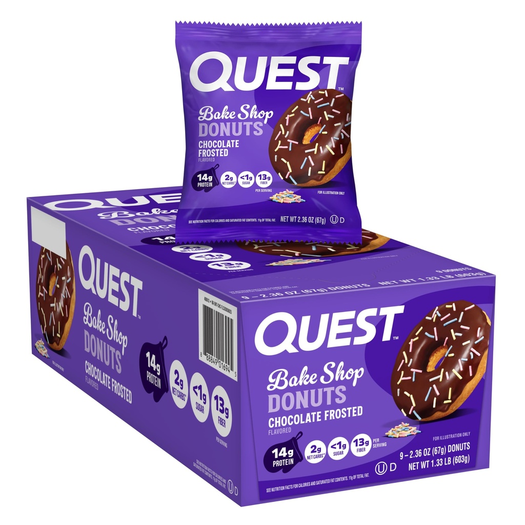 דיאטת Bake Shop, שוקולד Frosted Donuts, 14g חלבון, פחות מ 1g סוכר, חטיף חלבונים, סוכר נמוך, 9 הרוזן