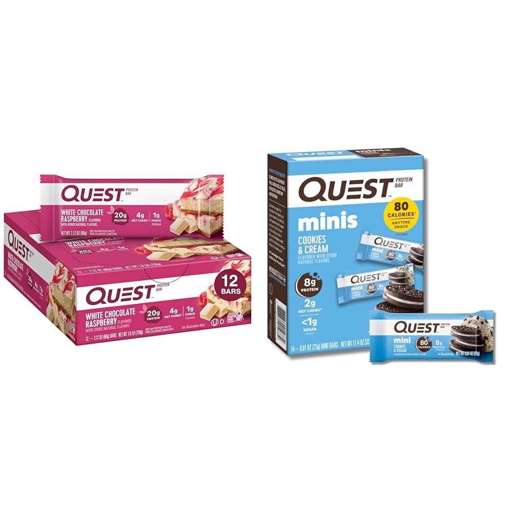 חפש חלבונים Bars Bundle - White Chocolate Raspberry 12 Count & Cookies "N Cream Mini 14 Count"
