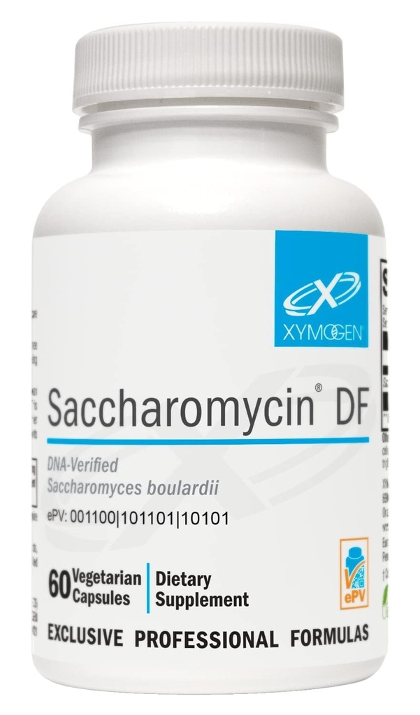 XYMOgen Saccharomycin 10B - Stomach Acid-Resistant, DNA-Verified Saccharomyces boulardii - Free Yeast Probiotics for Gut & Immune Health - לשעבר Saccharomycin DF (60 קפסולות)