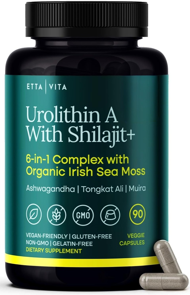 Urolithin-A Complex wlajit, Organic Sea Mosss, Ashwagandha & Tongkat Ali, אנרגיה טבעית, Libido, הורמון איזון, להתמקד גברים ונשים (Made in USA - 3rd Party Tested)