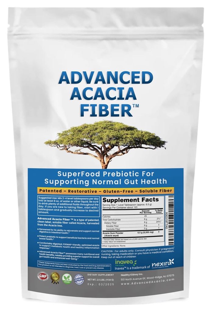 אבקה סיבים מתקדמים Acacia 2.5 Ibs (40oz) אורגני Soluble סיבים ליקי גוט אבקת תיקון. תוספת טבעית עבור תיקון
