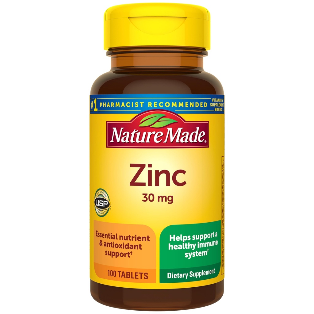 הטבע עשה Znc 30 מ"ג, תוספי Zinc עבור גברים ונשים, תוספת תזונתית עבור Immune Health ו- Antioxidant תמיכה, 100 טבליות, 100 יום אספקה
