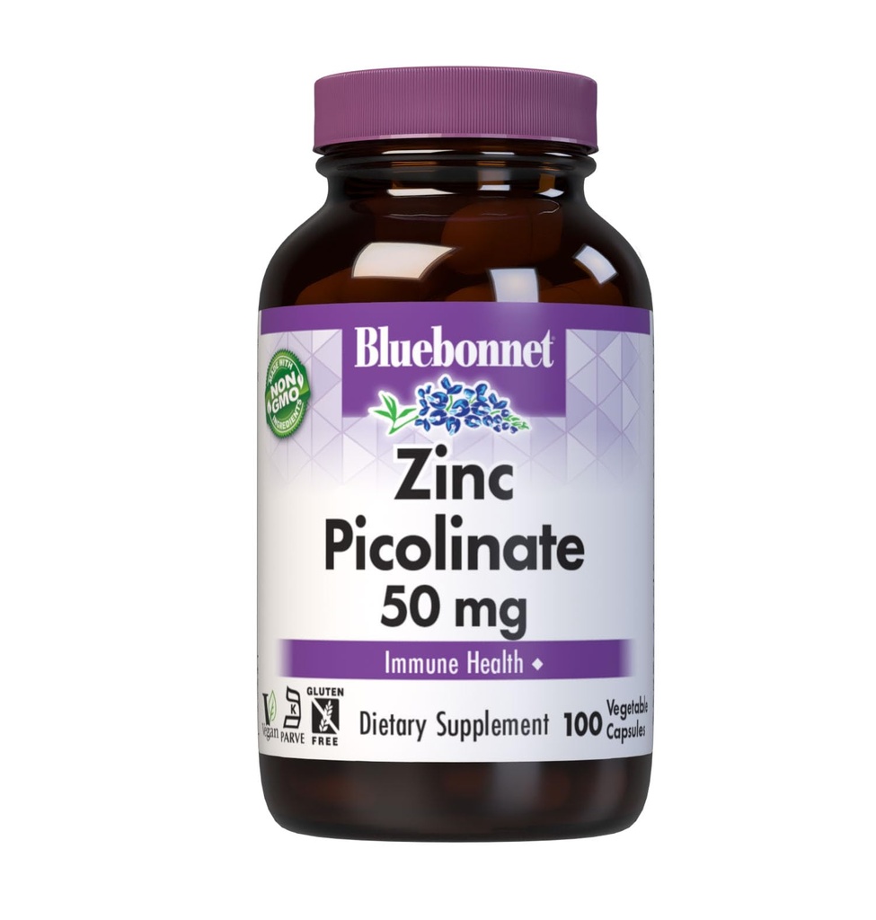 Bluebonnet Nutrition Zinc Picolinate 50 מ"ג קפסולות ירקות, הטוב ביותר לבריאות Hormonal & Immune, Prostate Health, Skin, Vegan, Non GMO, Gluten Free, Soy Free, Milk Free, כשר, 100 קפסולת ירקות