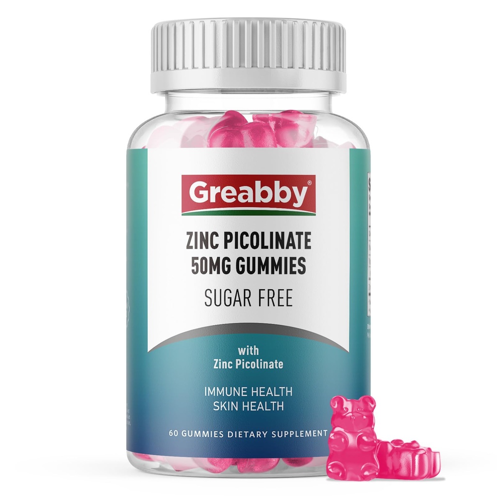 Zinc Gummies - Zinc Picolinate 50 מ"ג, סוכר חינם, גבוה מאוד Absorbable Zinc Picolinate תוספת עבור ילדים ומבוגרים, תמיכה צמיחה, Immune פונקציונלי, בריאות העור, 60 חניכיים