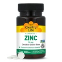 Country Life Chelated Zinc 50 מ"ג - תוספת תמיכה ללא תשלום טבעונית טבעונית, שיפורים Zinc Absorption, תומך ייצור החלבונים של הגוף ובריאות, 100 טבליות צמחוניות