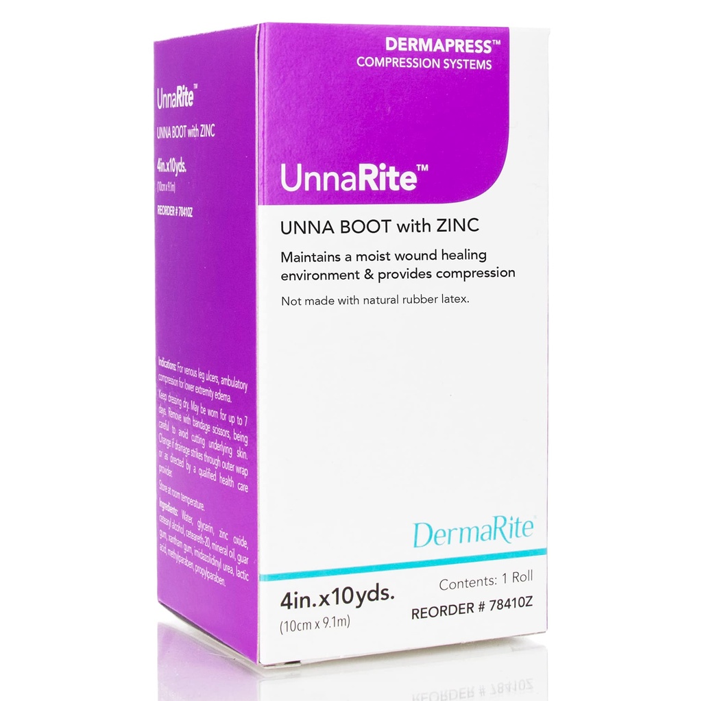 DemaRite C Unna Boot, עם Zinc Oxide - Moist Healing and Gentle Compression for Venous Leg Ulcers - 4 in. x 10 yds.