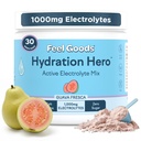 מרגיש Goods hydrotion Hero, 1000 מ"ג אבקת אלקטרוליטים, סוכר חינם, מגנזיום, אורגני Aloe Vera, אורגני Aloe, L Theanine, C & B12, Non GMO, Keto, טבעוני | Guava Fresca, 30 משרתים