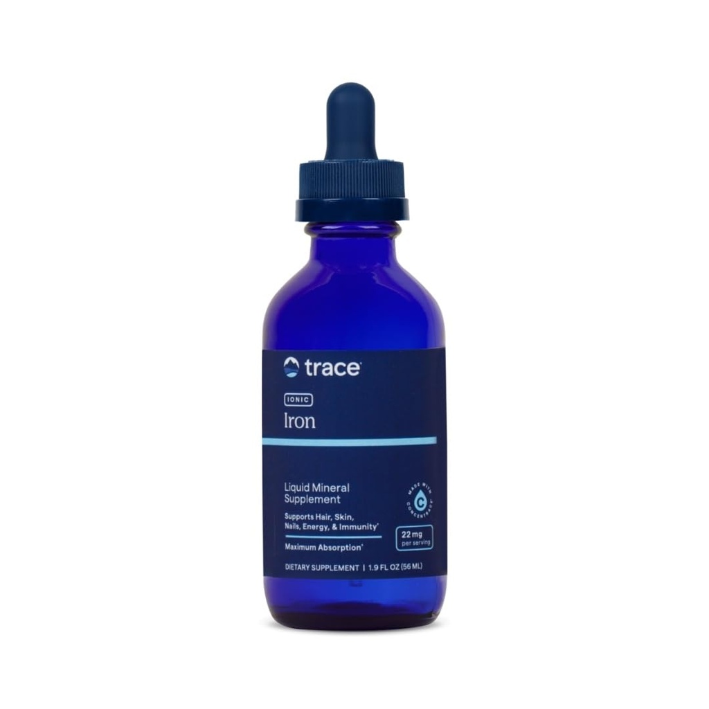 Trace מינרלים Ionic Iron 22 מ"ג - תוספת תזונתית לתמיכה במערכת הבריאות והאנרגיה של Immune - נוזל Ionic Trace מינרלים תוספת עם Ferrous Sulfate - 1.8 floz (על 46 משרתים)