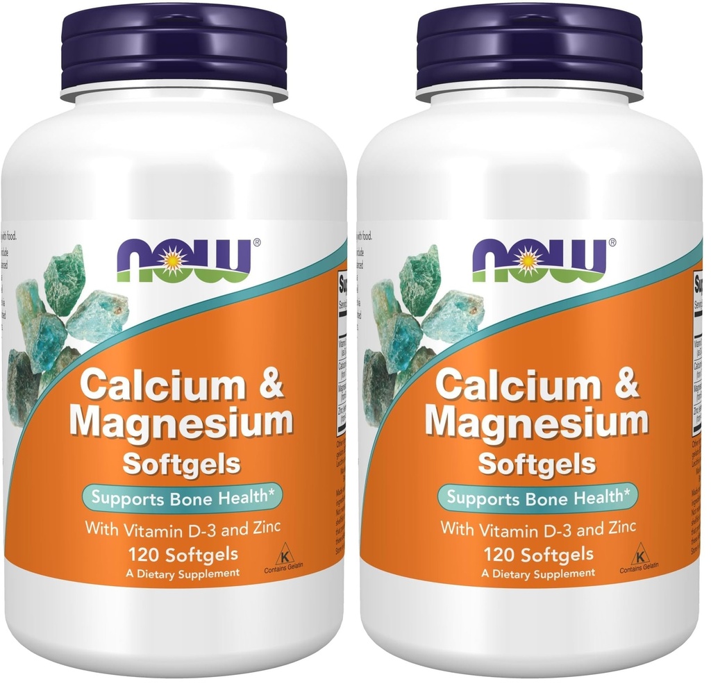 כיום תוספי מזון, Calcium & Magnesium עם ויטמין D-3 ו- Zinc, תומכים בריאות העצם *, 120 Softgels, (Pack of 2)