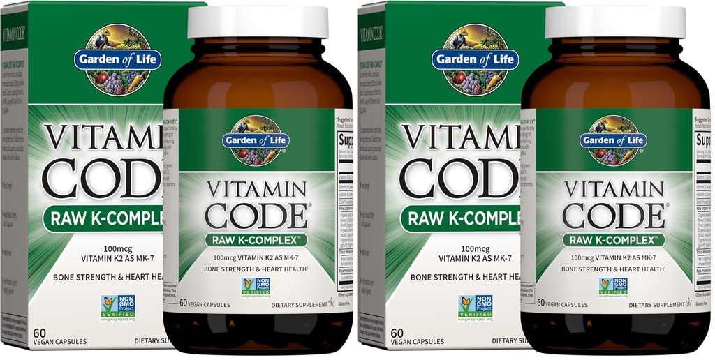 גן החיים ויטמין K2 ו- K1, ויטמין Code K Complex for Bone Power and Heart Health, אומגה ריץ' פלאקס Seed Oil, Trace מינרלים, Probiotics, 60 יום אספקה (Pack of 2)