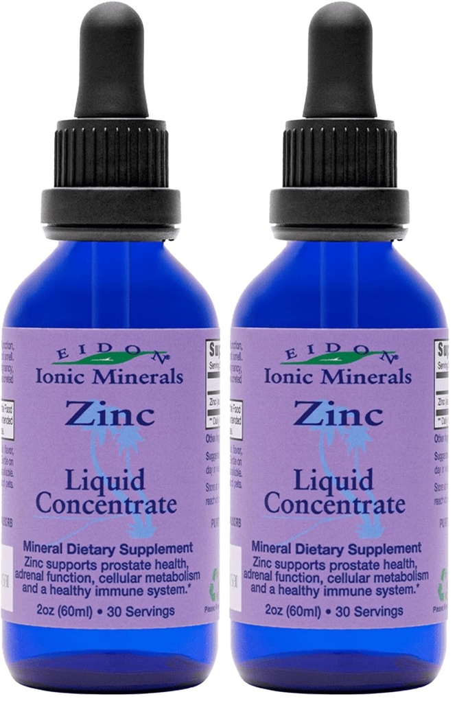 Edon Ionic מינרליםs נוזלי Zinc Concentrate - Ionic Zinc תוספת טיפות עבור מבוגרים וילדים, תמיכה מערכת החיסון, שיער ועור, Liver ו Kidney Health, Relieves Stress - 2 oz (Pack של 2)