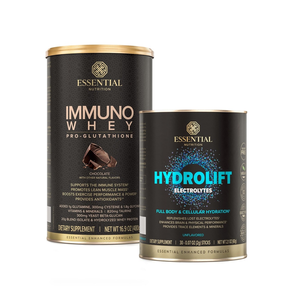תזונה חיונית hydrolift Electrolytes + Immuno Whey שוקולד - הידרציה עוצמתית עם מינרלים Trace ו Glutathione-Support פורמולה - Keto Friendly, Sugar Free