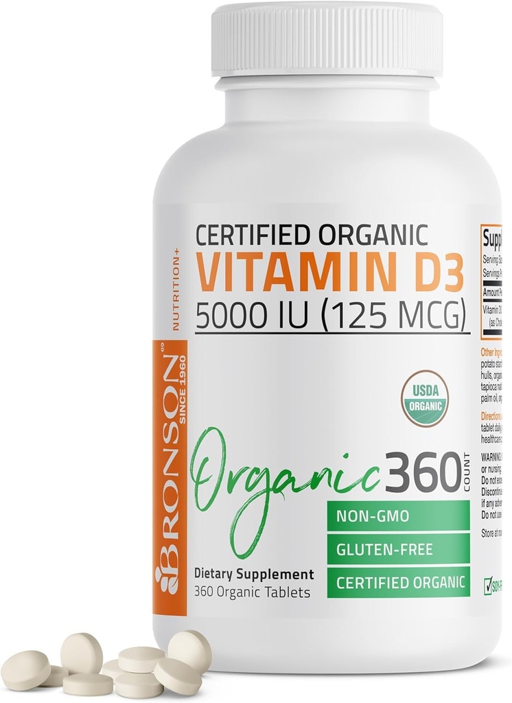 Bronson ויטמין D35,000 IU (125 mcg) תוסף ויטמין גבוה אורגני non-GMO ויטמין D, 360 טבליות