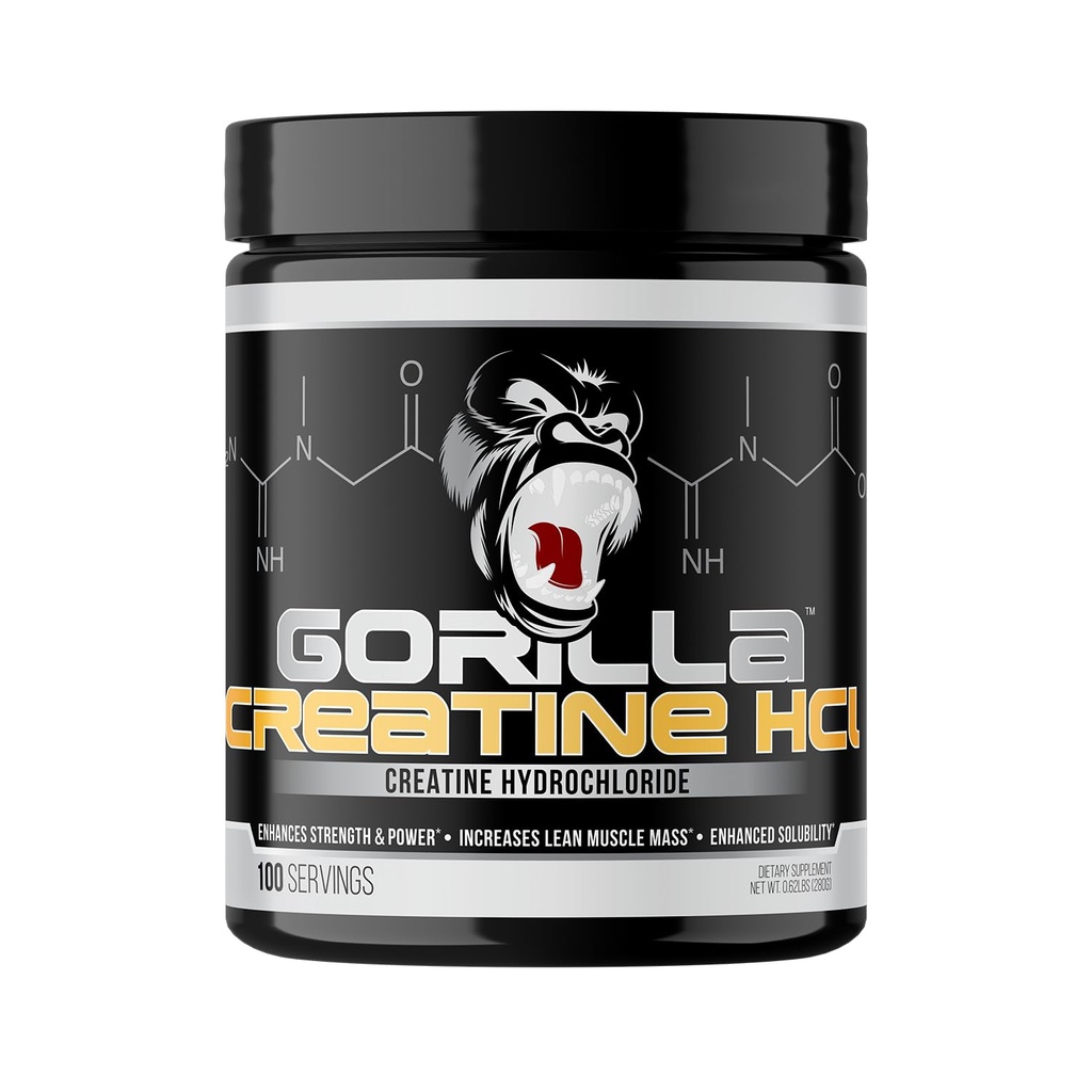 Gorilla Mind CON-CRĒT® Creatine HCl W / Pepsin, Unflavored | GI-Friendly Alternative | גודל שרירים, כוח בחוץ, כוח, כוח, כוח, כוח ותפקוד | Convenient 2.5 גרמות לשרת, 100 משרתות