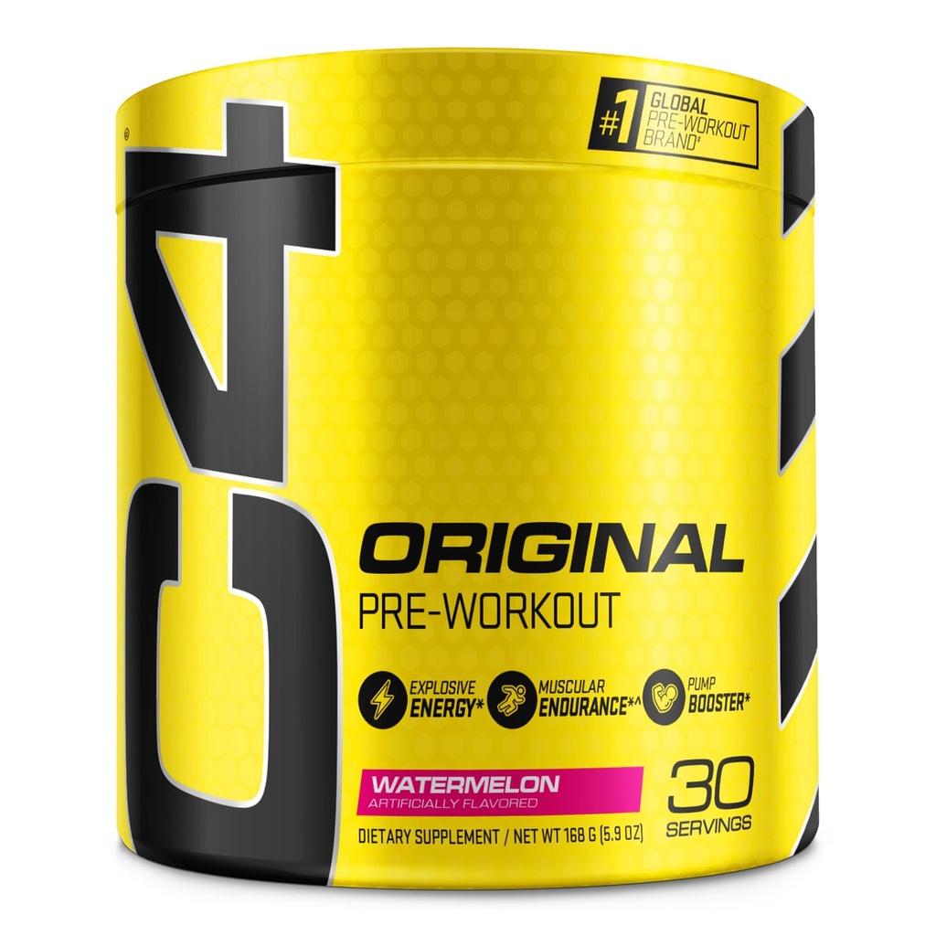 C4 Original PreWorkout אבקת Watermelon סוכר חינם Preworkout אנרגיה תוספת עבור גברים ונשים 150 מ"ג Caffeine + Beta Alanine + Creatine 30 משרתים