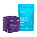 Neuro Energy & Sleep Bundle - Energy & Focus Gum (Peppermint, 90 Count) + Melatonin 5 מ"ג שינה & Recharge Mints (לילה ברי, 72 Pieces) - Daytime Focus & Nighttime מנוחה תמיכה