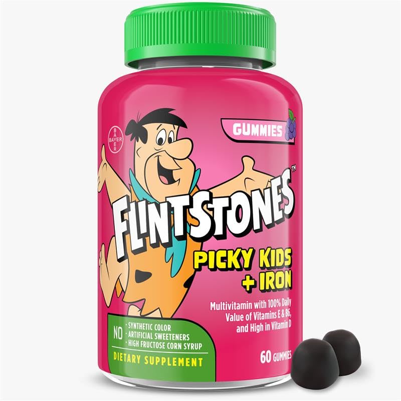 ויטמינים ל-Picky Kids + Iron, Kids Multivitamin Gummies עם ויטמין C, D, E, B6 ו- Iron, חניכיים ויטמין, Grape Flavored, 60 חניכיים