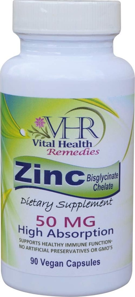 VHR ZINC Bisglycinate Chelate 50 מ"ג - תמיכה כספית - חוסר אחריות גבוה - לא Preservatives. 90 קפסולות טבעוניות