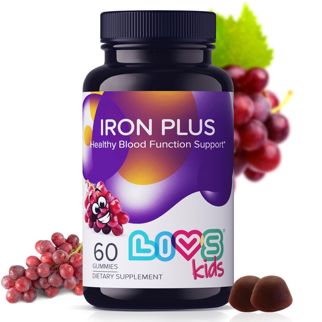 תוסף ברזל לילדים עם ויטמין C, A, B3, B5, B6, B12, Biotin, Zinc & Folate | Non-GMO, Gluten Free Chewable כמו תוספת של אנרגיה Boost & Anemia תמיכה - 60 הרוזן הרוזן