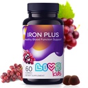 תוסף ברזל לילדים עם ויטמין C, A, B3, B5, B6, B12, Biotin, Zinc & Folate | Non-GMO, Gluten Free Chewable כמו תוספת של אנרגיה Boost & Anemia תמיכה - 60 הרוזן הרוזן