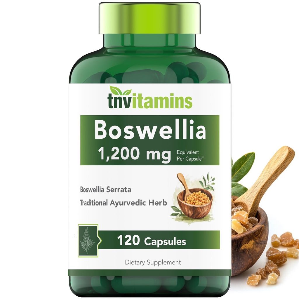 tnvitamins Boswellia לחלץ קפסולות, 120 ספירה | 1,200 מ"ג פר קפסולה | 65% Bswellic Acids + 10:1 ריכוזי הפקה | Boswellia Serra | Joint & Mobility Support*