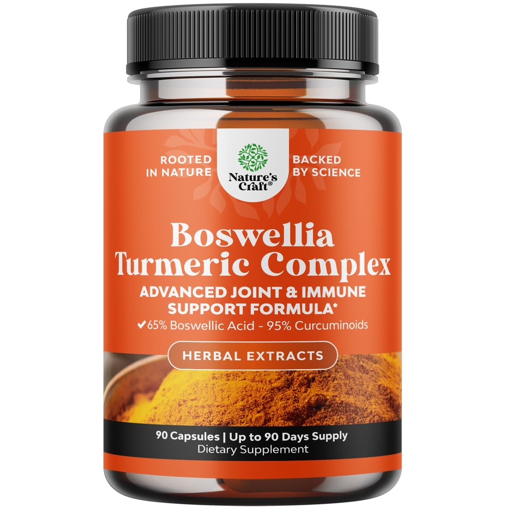 Boswellia לחלץ קפסולות עם Turmeric - Advanced Immune Health Support תוסף - Turmeric & Boswellia Serrata קפסולות 500 מ"ג עבור Body Detox & Health Joints - הרוזן 90