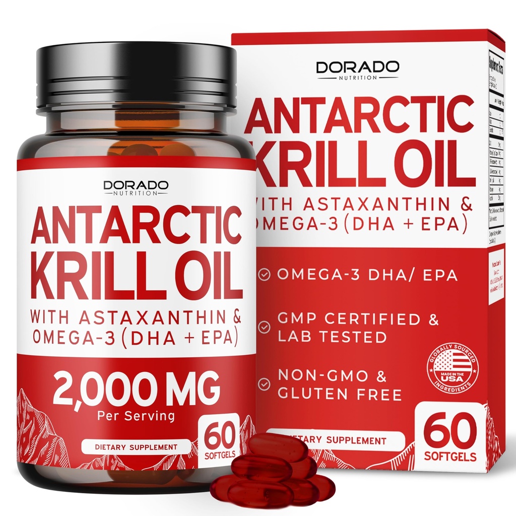 תוסף שמן קריל אנטארקטיקה (2000mg Per לשרת, 60 Softgels) קריל שמן אומגה 3 תוספי מזון עם EPA, DHA & Astaxanthin - Premium Phospholipid למבוגרים - צד שלישי נבדק, non-GMO & USA Made Made Made Made