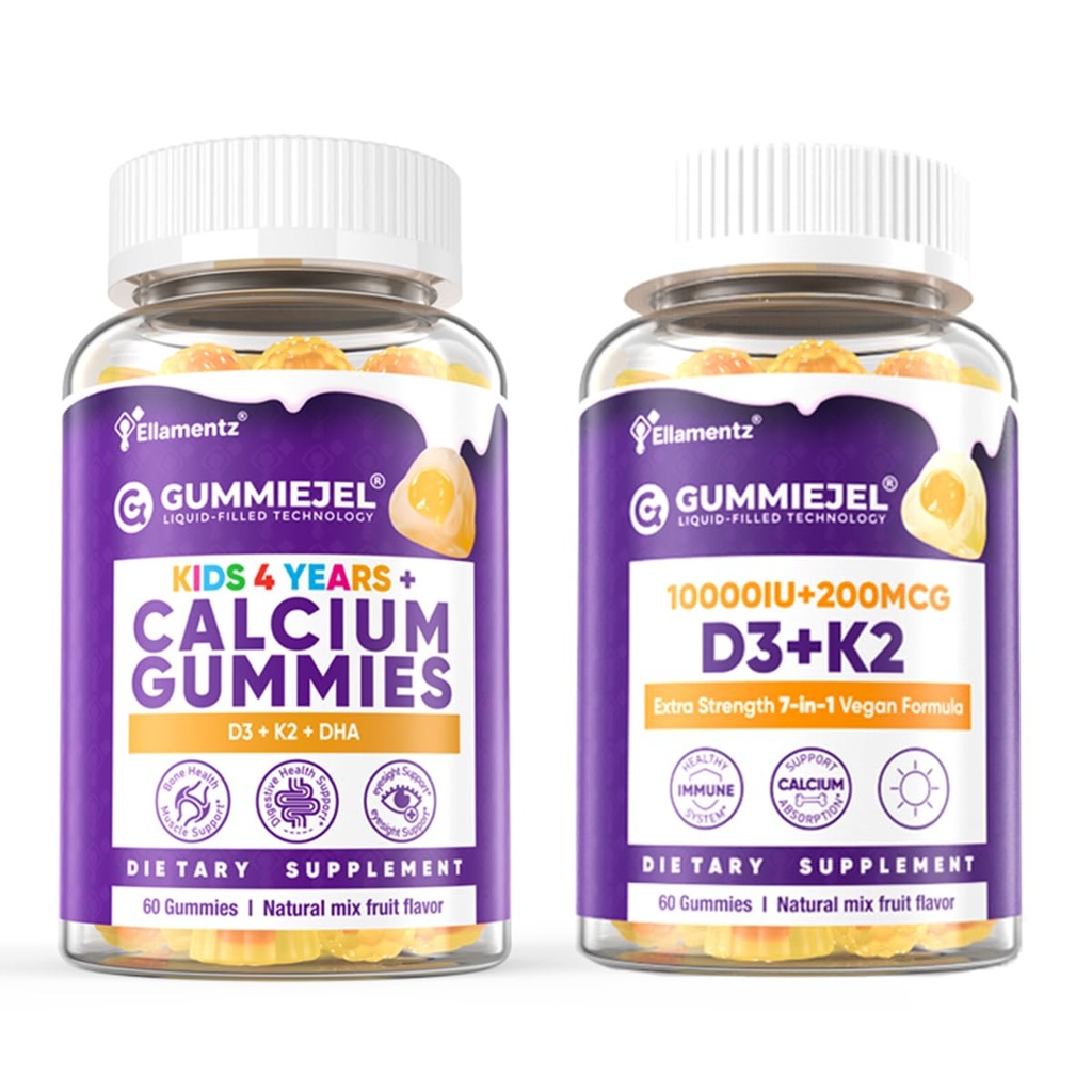 1 Pack Kids Calcium Gummies + 1 Pack D3 K2 חניכיים ויטמין D3 10000 IU + K2 (MK7) 120mcgg