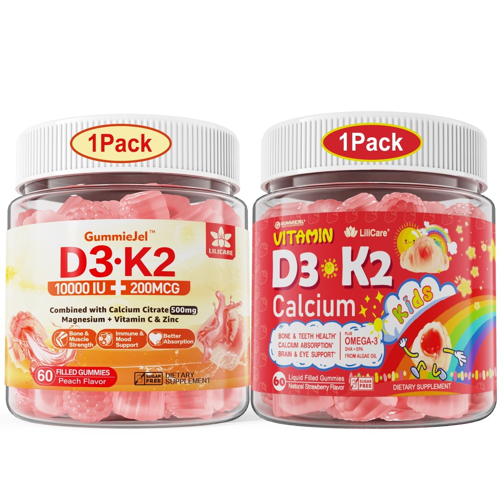 LILICARE Bundle ויטמין D3K2 חניכיים לילדים & D3K2 חניכיים למבוגרים