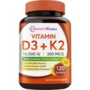המתכון של הדוקטור ויטמין D3 K2, 10,000 IU, 200 mcg, MK-7, עצמות חזקות, שיניים, Immune, Heart Support, Energy, Calcium Absorption, No Soy & Gluten, non-GMO, 120 Softgels