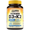 Vitalibre ויטמין D3 K2 תוסף, 10000 IU D3 / 200 mcg K2 MK7, Calcium Absorption, Bone, Heart, Immune & Mood Support, Enhanced Absorption, No Soy, Easy to Swallow, 90 Softgelsorsorption