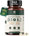 ויטמין D3 K2 5000IU 100mcg MK-7, 120 Softgels, 2-in-1 K2 D3 ויטמין תוסף ויטמין עבור בריאות העצם, תמיכה כספית, Better Calcium Absorption, Easy to Swallow, One Daily, 120 יום אספקת מזון