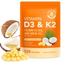 ויטמין D3 K2 עם שמן קוקוס - ויטמין D3 & Mk7 ויטמין K2for העצם & Immune Support - non-GMO, Soy Free - 120 Softgels