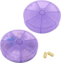 Portable Weekly Pill Productionser 7 Day Pills Container, Round Pill Case Travel Friendly, Daily Week Pillתזכורתer Case, BPA-חינם ויטמין, תוסף שמן דגים, מתכנן תרופות (Purple)