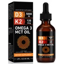 Daiasns ויטמין D3 5000 IU & K2 (MK-7) 120 mcg 60 מ"ל טיפות עם MCT שמן אומגה 3, ויטמין D3 & K2 תוספי - 2 חודשים אספקת עצמות, שיניים, Mood & Immune System, Calcium Absorptionsorption