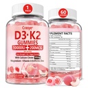 ויטמין D3 K2 Gummies 10000 IU עם 500 מ"ג Calcium Magnesium Magnesium Zinc Gummy Sugar Free ADK +Vitamin B12 תוספי עבור נשים וגברים עצמות, שרירים, שיניים Peach Flavor - 60 מסטיק - 30 לשרתים - 30 לשרתים