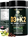KEY ELEMENTS D3 K2 10,000 ויטמין IU עם Magnesium Glycinate 350 מ"ג, Zinc ו Moringa - Bone & Immune Support - ויטמין D עם K2 MK-7 200mcg - non-GMO, Gluten-Free Softgels ללא גלוטן