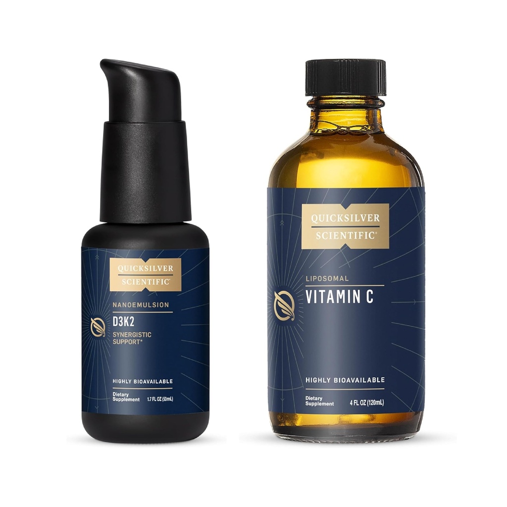 Quicksilver Scientific Nanoemulsified D3K2 - ויטמין נוזלי D3 + K2 MK7 Liposomal Liposomal ויטמין C Bundle