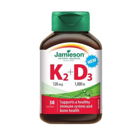 ג'יימיסון ויטמין K2 + D3, 120mcg/1000IU, 30 רכות