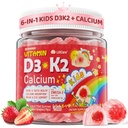 ויטמין D3 K2 + Calcium מלאים מסטיקנים לילדים ובני נוער, 1000IU / 2000IU D3 עם Magnesium, Algal אומגה 3, ילדים ויטמינים עבור עצמות ושיניים, Calcium Absorption, Brain, Immune, סוכר ללא תשלום, 60Ctss