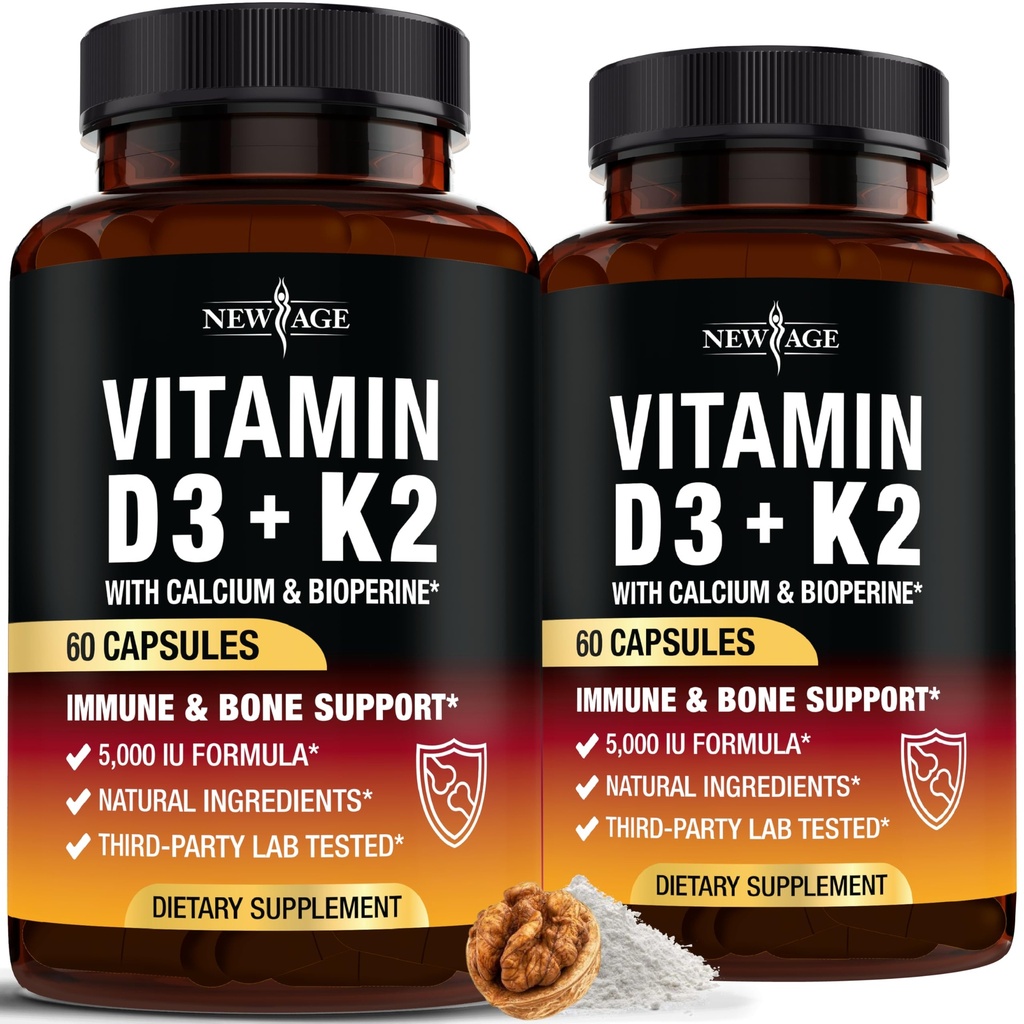 ויטמין D35,000 IU + K2 MK 7 100 mcg - 2-in-1 העצם, Immune & Heart Support, Easy to Swallow, non-GMO - 120 קפסולות