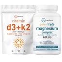 Micro Ingredients ויטמין D35,000יו + K2 100mcg Softgels & Pure Triple Magnesium מורכב 400 מ"ג קפסולות | 2 Pack Bundle | Essential D & K Sunshines | Glycinate, Malate, & Turate טפסים טפסים 400 מ"ג כמוסות