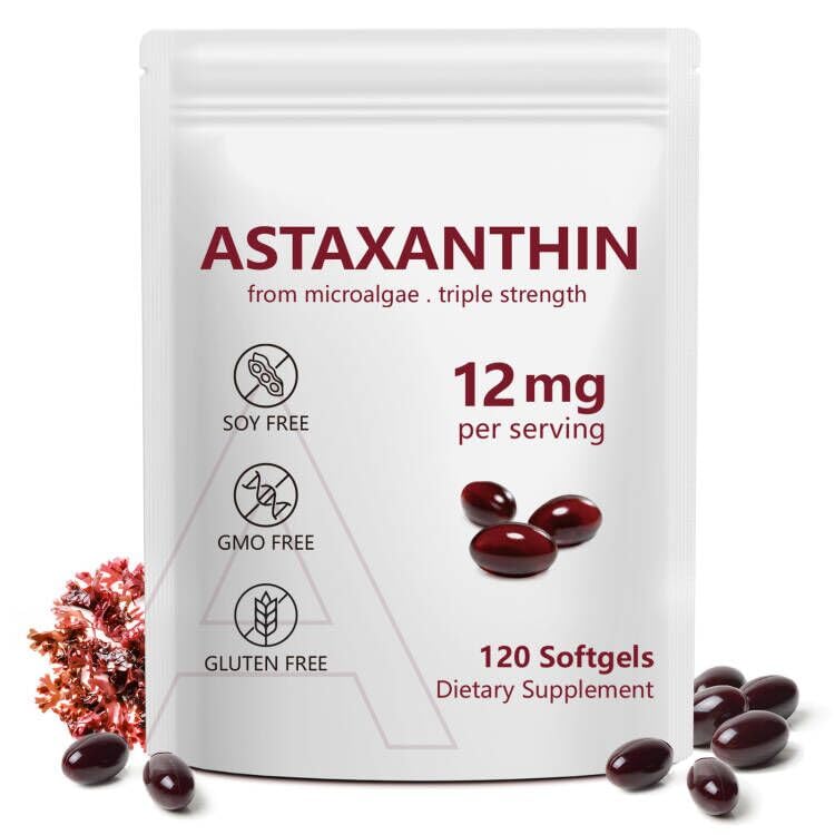 Astaxanthin 12 מ"ג, 120 Softgels, 4 חודשים אספקה, Premium Astaxanthin Antioxidant תוספים עם פעילות אנטי-חמצן, תומך העין, Immune, Joint, Skin Health, Internal Circulation