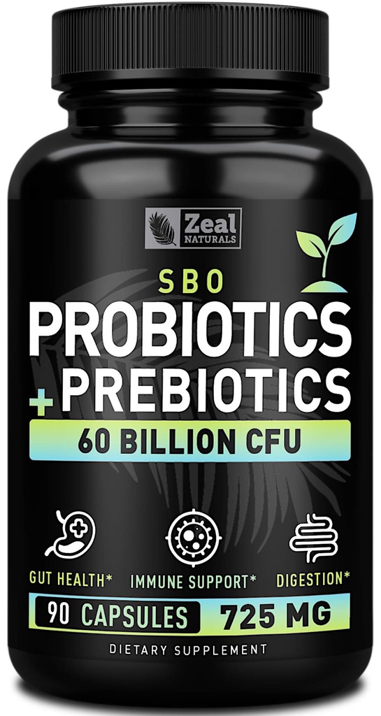 פרוביוטיקה ו-Prebiotics + SBO Probiotics (60 מיליארד CFU | 90 קפסולות) Acidophilus Probiotics w. Saccharomyces Boulardii, Bifidobacterium + Spore Probiotic & Organic Spended Prebiotic Pool