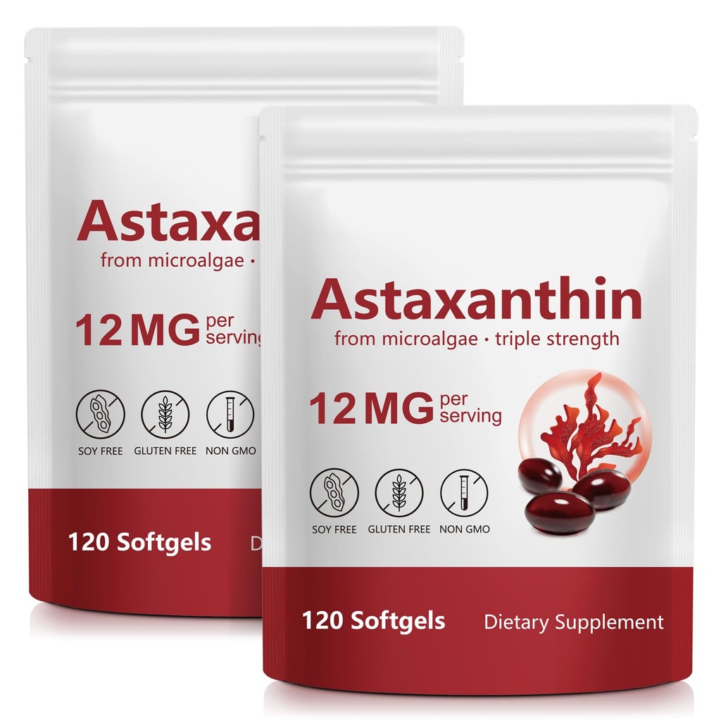 ITSDAWN Astaxanthin 12mg 2 Pack, Antioxidant תוסף עבור העין, תמיכה בעור, מקור מיקרולגה טבעי, 240 Softgels