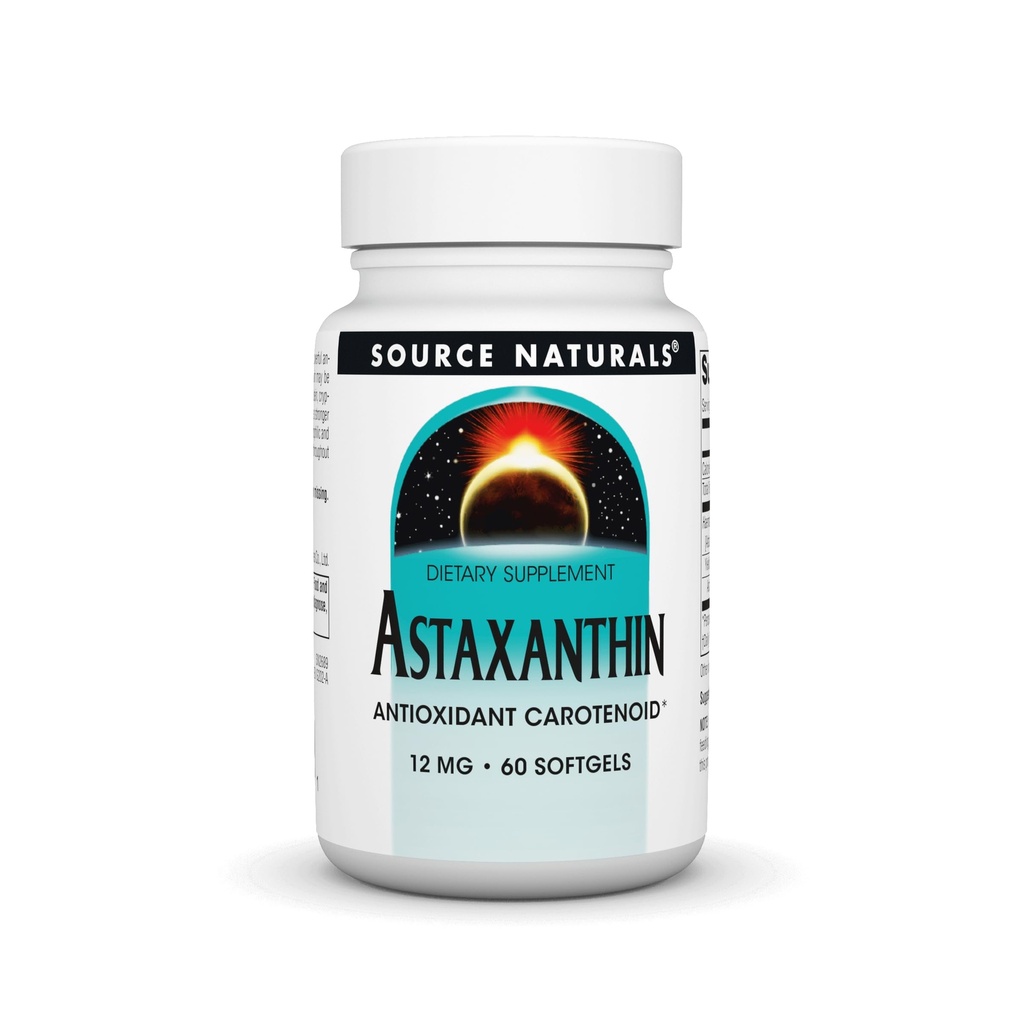 מקורות טבעיים Astaxanthin, Antioxidant Carotenoid, 12mg - 60 Softgels